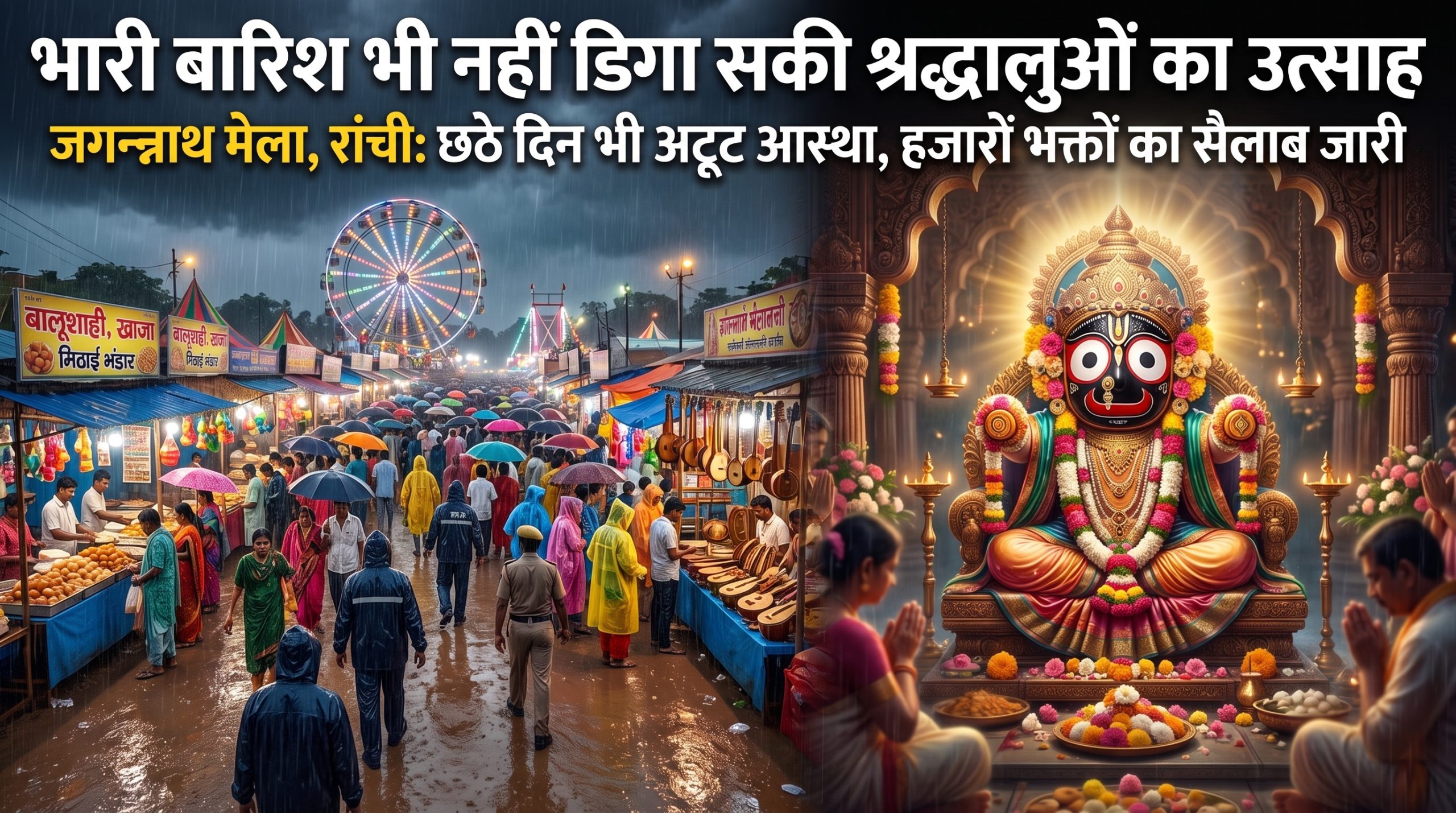 भारी बारिश भी नहीं डिगा सकी श्रद्धालुओं का उत्साह, जगन्नाथ मेला के छठे दिन उमड़ी हजारों भक्तों की भीड़