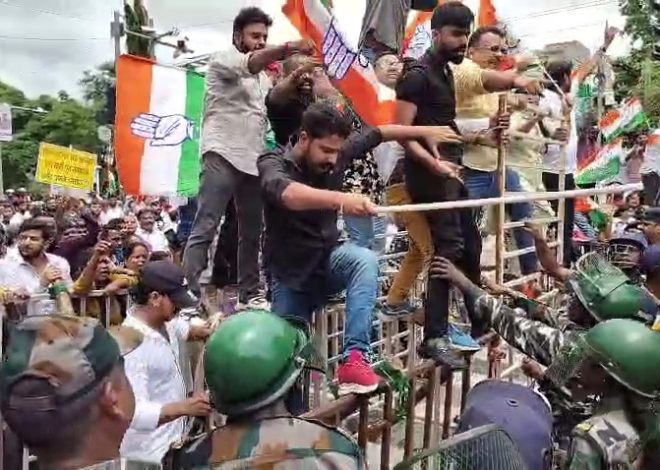 कांग्रेस और भाजपा कार्यकर्ता आमने-सामने, खूब चले पत्थर, टमाटर और अंडे, कई पत्रकार घायल……