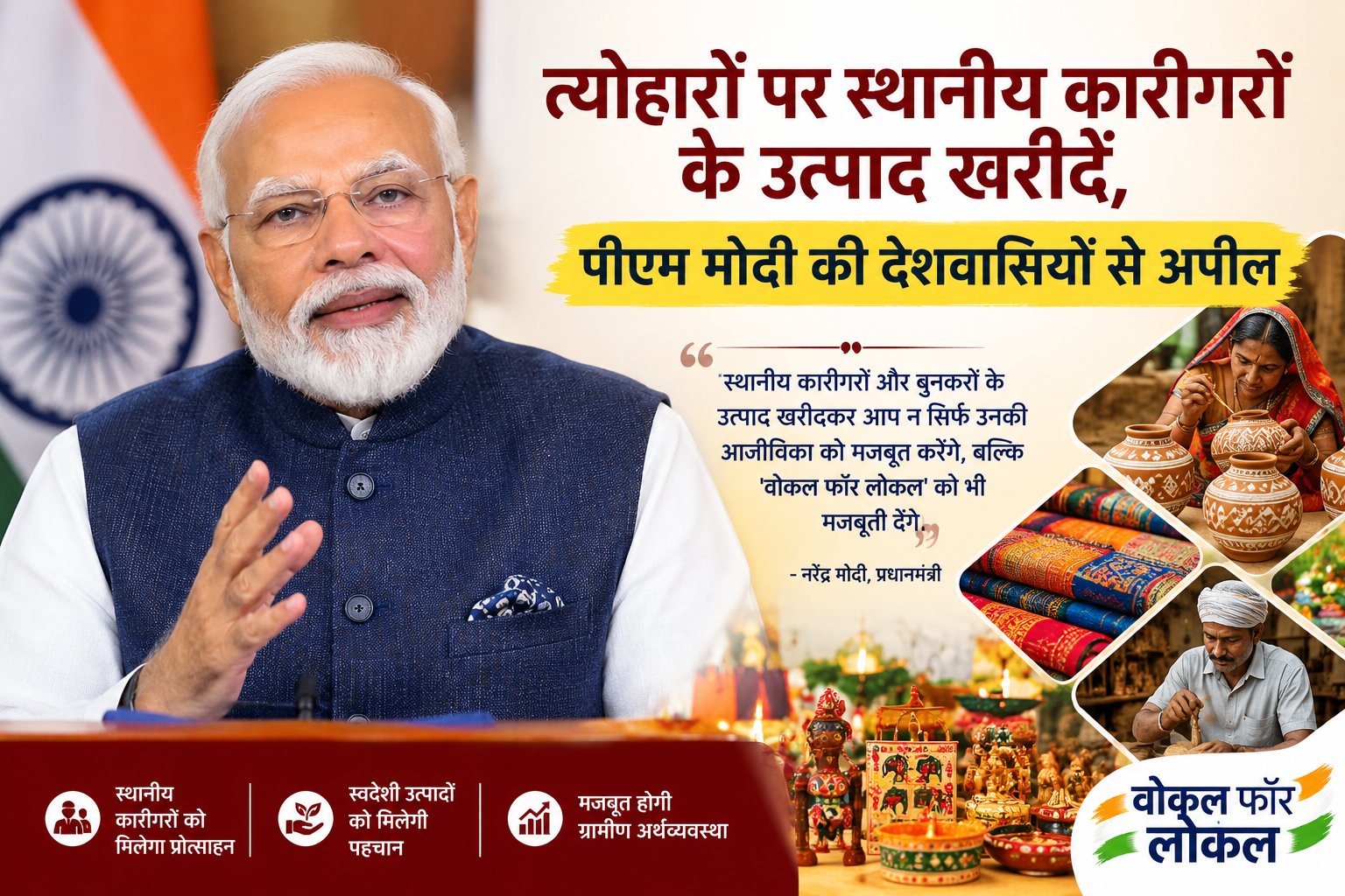 त्योहारों पर स्थानीय कारीगरों के उत्पाद खरीदें, पीएम मोदी की देशवासियों से अपील……………………..